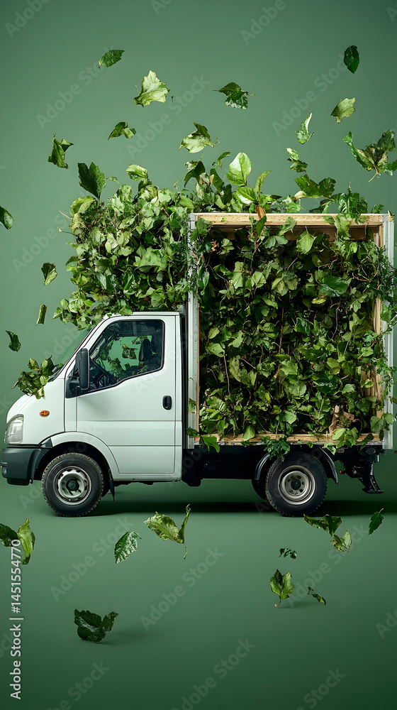 Green waste truck, leaves, recycling