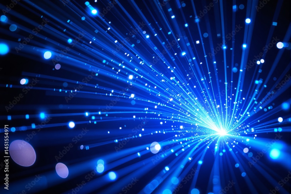Fototapeta premium Futuristic fiber optic light burst background in blue tones.