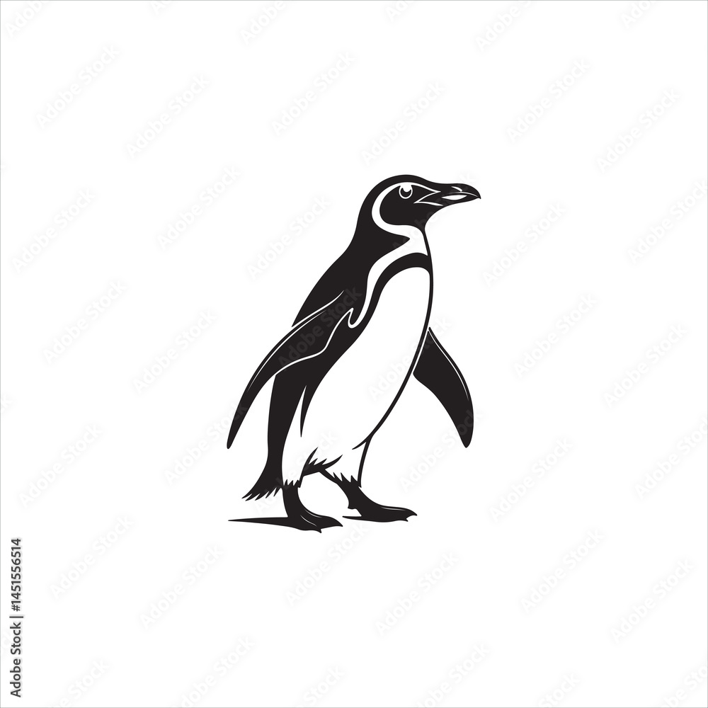 Naklejka premium Penguin Silhouette Clipart, Black Penguin Outline on White Background