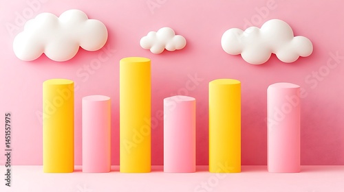 Pink Yellow Cylinders Abstract Background Pastel Clouds Minimalist Design Modern 3D Render          