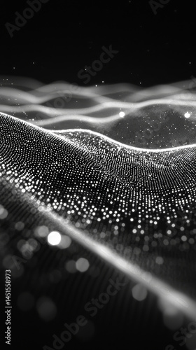 Abstract grayscale wave of illuminated particles