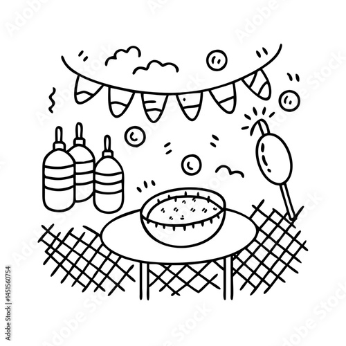 backyard bbq party icon, backyard bbq party line art - simple line art of backyard bbq party, perfect for backyard bbq party logos and icons