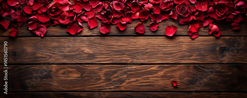 Obraz na płótnie Red roses petals wood background w salonie