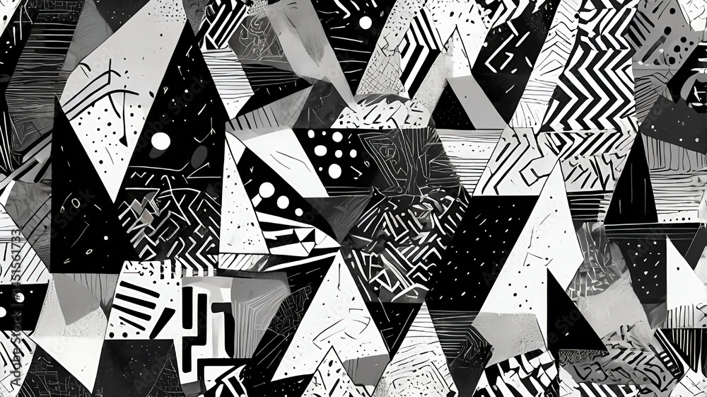 Fototapeta premium Black and white seamless vector pattern with geometric star shapes