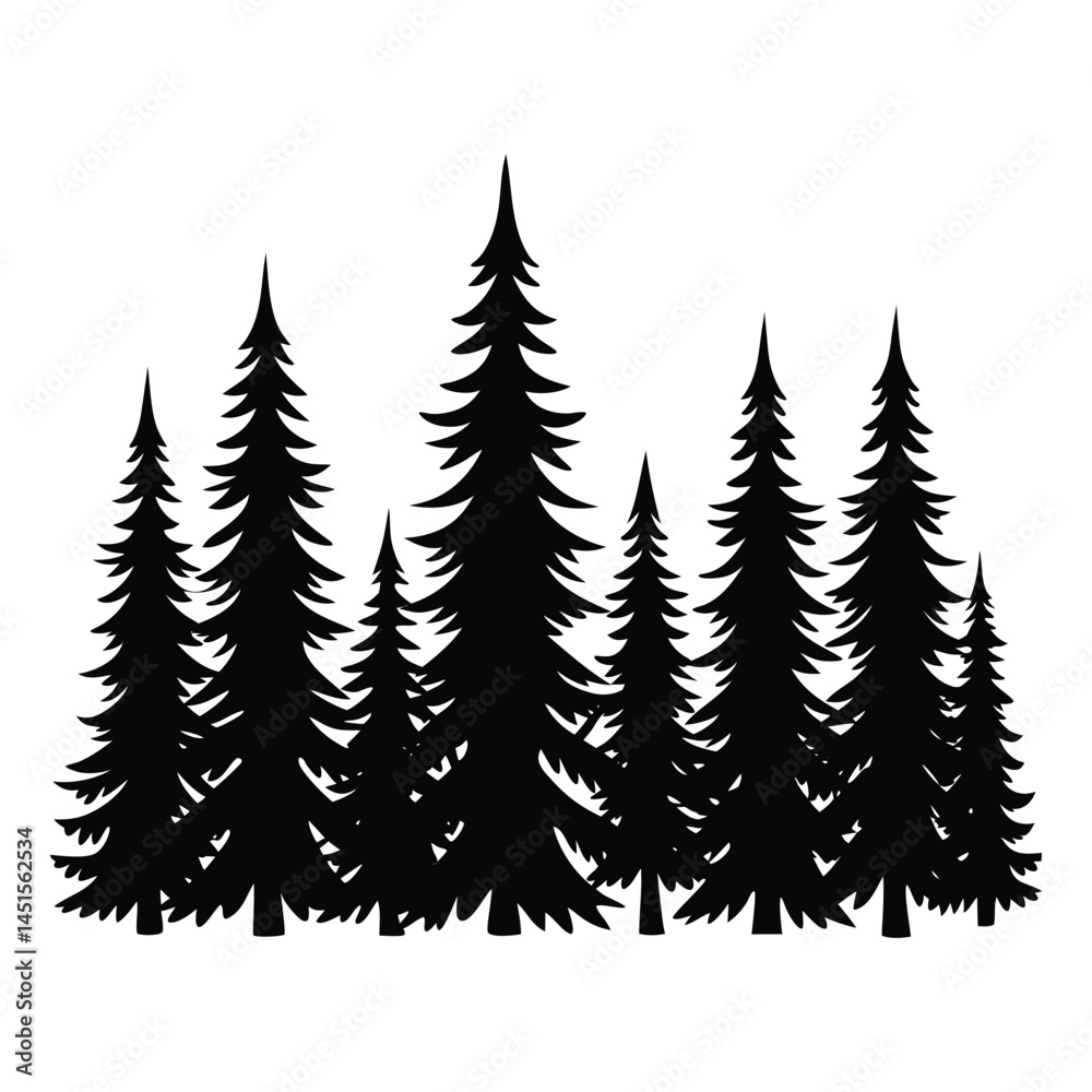 Obraz premium evergreen forest border black silhouette.