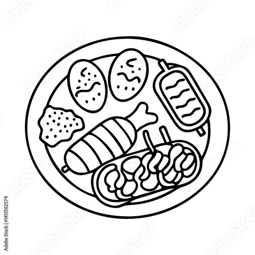 bbq platter icon, bbq platter line art - simple line art of bbq platter, perfect for bbq platter logos and icons