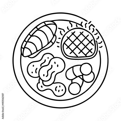 bbq platter icon, bbq platter line art - simple line art of bbq platter, perfect for bbq platter logos and icons