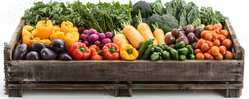 Obraz na płótnie Fresh produce in wooden crate, white background w salonie