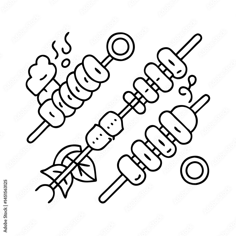 Obraz premium bbq skewers with veggies icon, bbq skewers with veggies line art - simple line art of bbq skewers with veggies, perfect for bbq skewers with veggies logos and icons