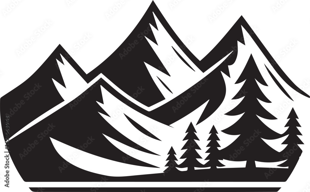 Obraz premium Beautiful Black Mountain Vector Silhouette Art This Is An Editable And Printable Vector Eps File 