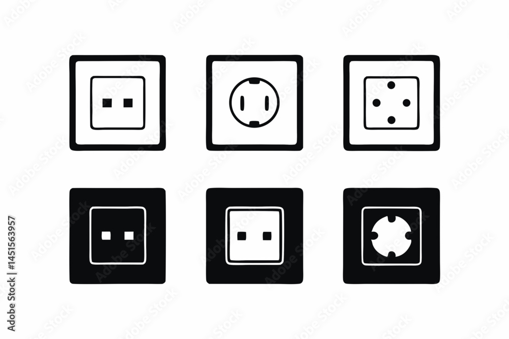set of Power Outlet icon silhouette vector illustration set of Power Outlet icon silhouette vector illustration