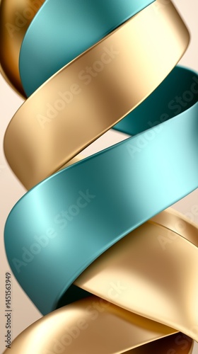 Swirling Teal And Gold Ribbons Abstract Background