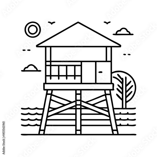 beach lifeguard station icon, beach lifeguard station line art - simple line art of beach lifeguard station, perfect for beach lifeguard station logos and icons