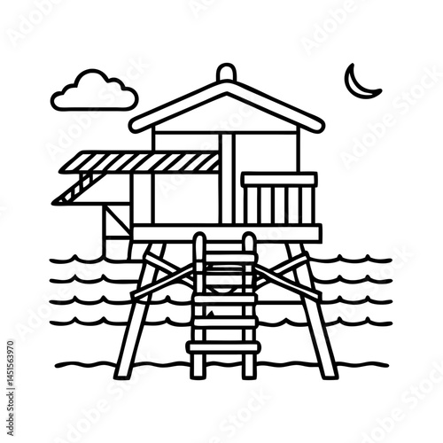 beach lifeguard station icon, beach lifeguard station line art - simple line art of beach lifeguard station, perfect for beach lifeguard station logos and icons