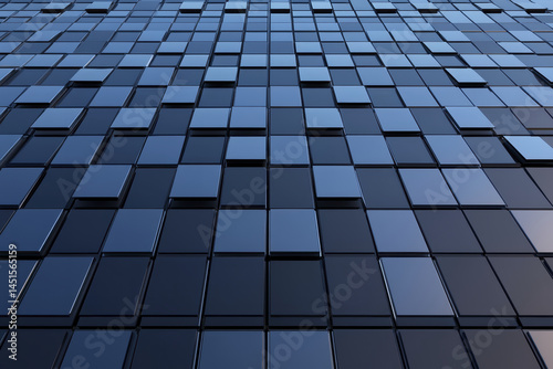 Modern architectural design features sleek facade with reflective glass panels  creating striking visual effect