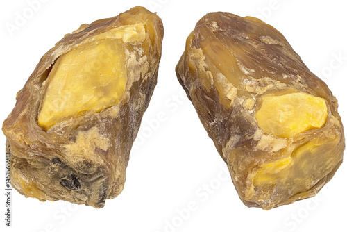 Two chewy dog treats, showing a golden interior