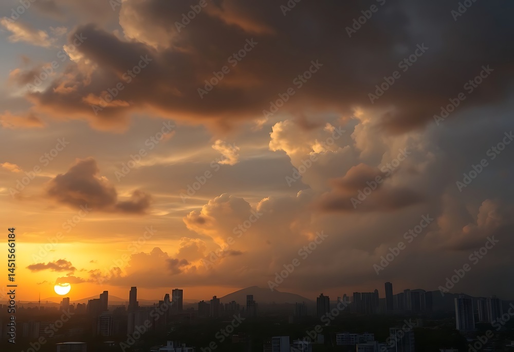 sun is setting over the city skyline sun is setting over the city skyline