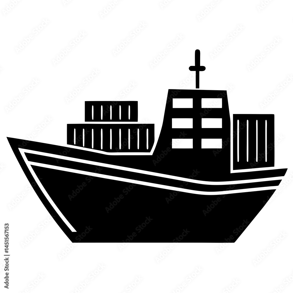 Naklejka premium Freight Ship icon silhouette vector illustration