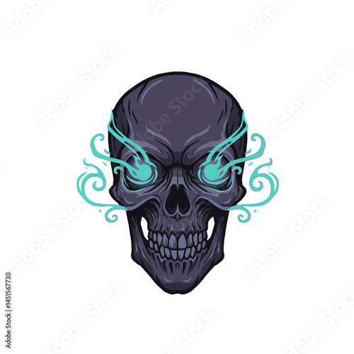Sinister Skull with Glowing Eyes and Mystical Smoke
