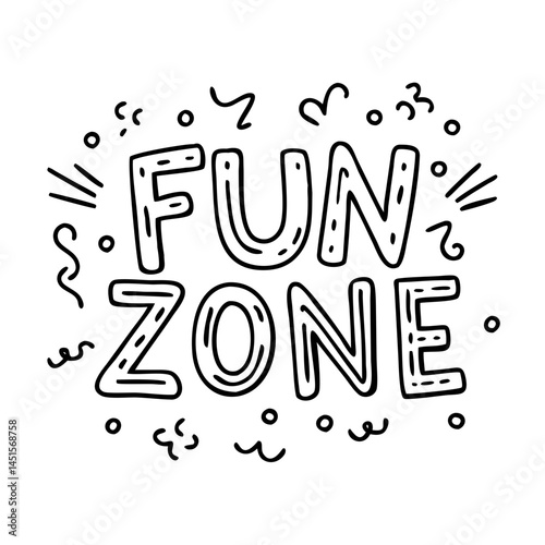 fun zone text with confetti icon, fun zone text with confetti line art - simple line art of fun zone text with confetti, perfect for fun zone text with confetti logos and icons