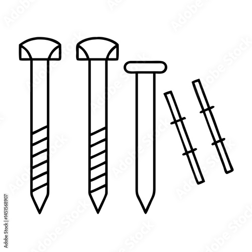 nails and bolts icon, nails and bolts line art - simple line art of nails and bolts, perfect for nails and bolts logos and icons