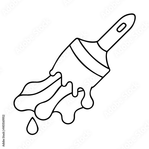 paintbrush dipped in blue paint icon, paintbrush dipped in blue paint line art - simple line art of paintbrush dipped in blue paint, perfect for paintbrush dipped in blue paint logos and icons