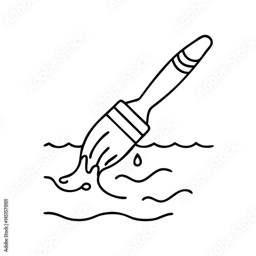 paintbrush rinsing in water icon, paintbrush rinsing in water line art - simple line art of paintbrush rinsing in water, perfect for paintbrush rinsing in water logos and icons