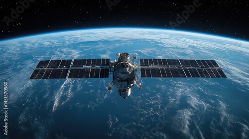 A stunning view of the International Space Station orbiting Earth against a backdrop of stars and the planet's atmosphere