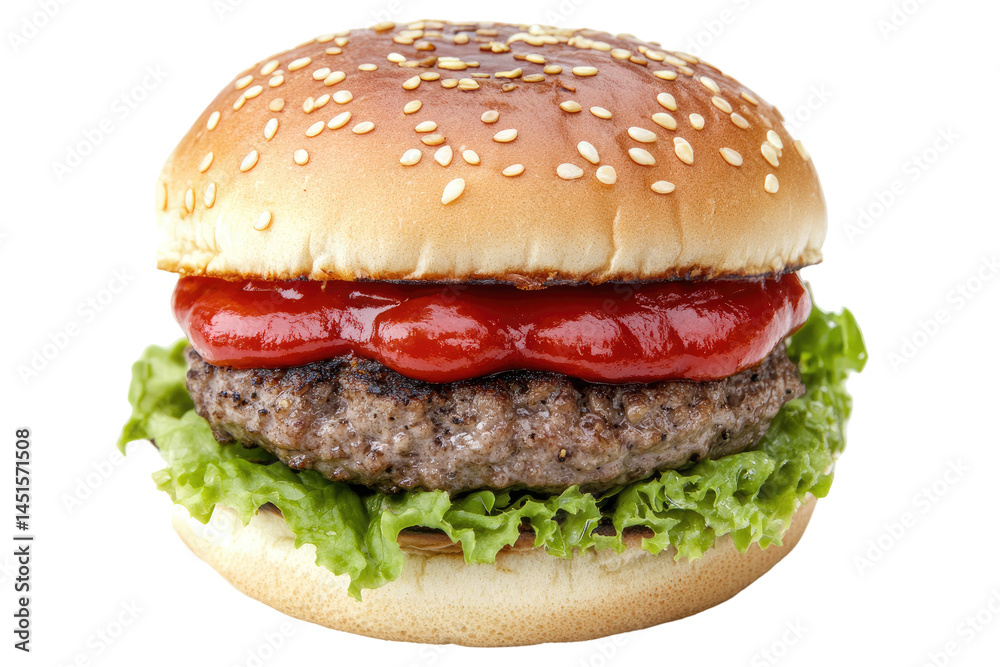 Classic burger with ketchup and lettuce Classic burger with ketchup and lettuce