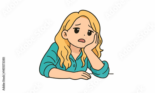 cute woman worried thinking cartoon illustration
