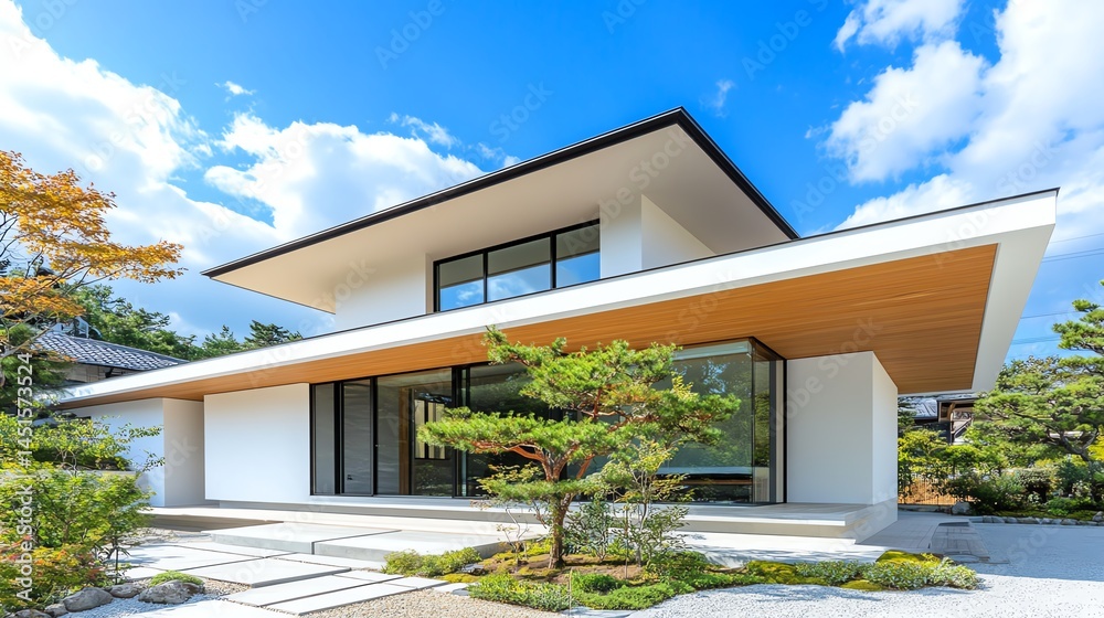 Fototapeta premium Modern home with elegant design and greenery.