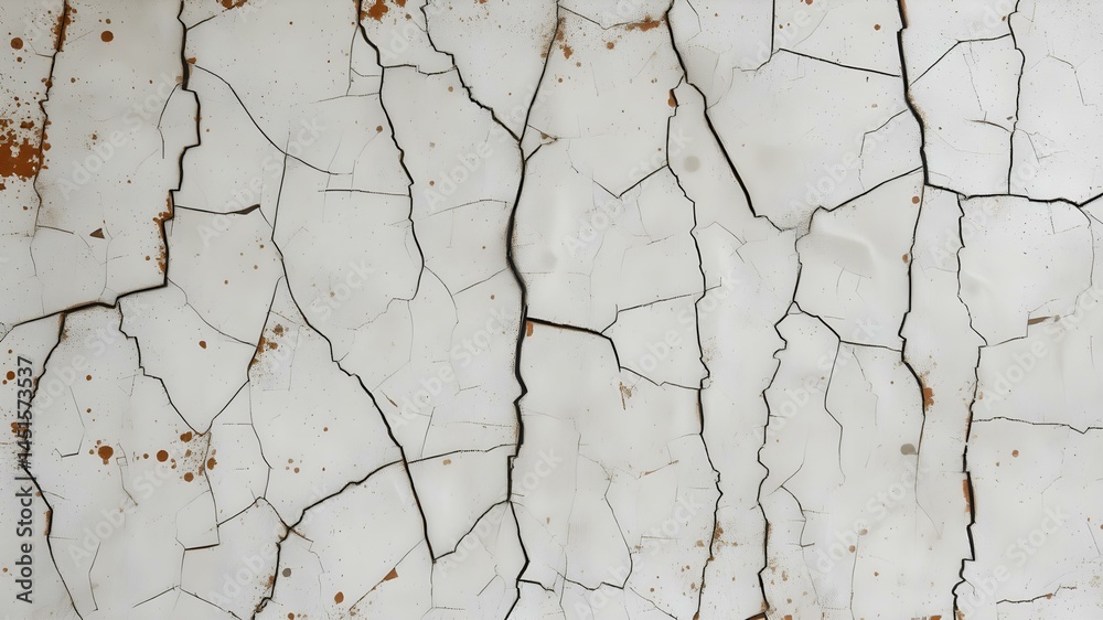 Fototapeta premium Weathered Surface: A close-up view reveals an aged and distressed surface, where cracks spiderweb across its texture and form, hinting at a history of time.