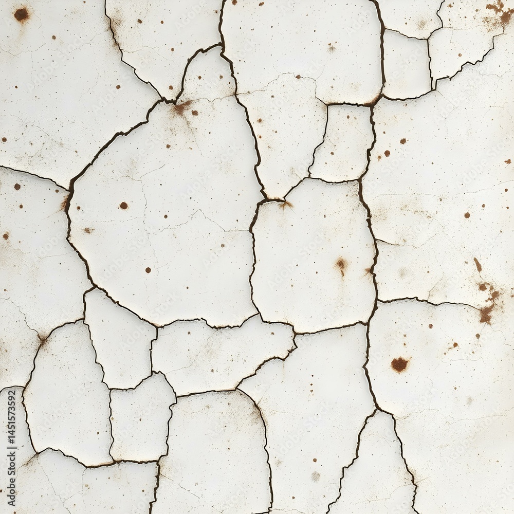 Obraz premium Cracked Surface: A close-up view reveals a weathered and textured surface marked by a network of cracks, displaying a history of time.