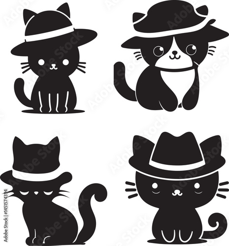set of funny cartoon cats