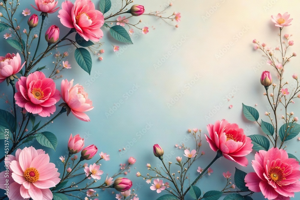 Fototapeta premium Repetitive floral motif on wallpaper, delicate and subtle, botanical, floral, repeat