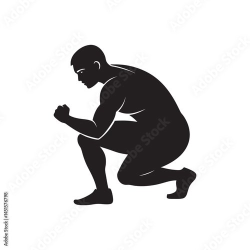 Crouching Boxer Defensive Pose Silhouette Icon