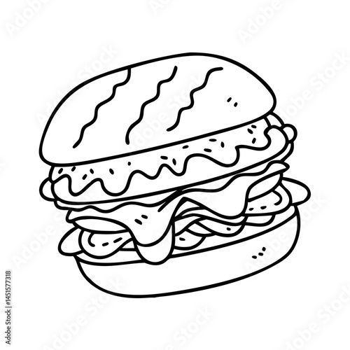 pulled pork sandwich icon, pulled pork sandwich line art - simple line art of pulled pork sandwich, perfect for pulled pork sandwich logos and icons