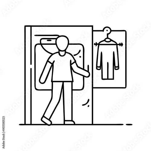 shopper in a fitting room icon, shopper in a fitting room line art - simple line art of shopper in a fitting room, perfect for shopper in a fitting room logos and icons