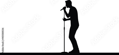 Silhouette illustration of a person singing into a microphone on a stand, isolated vector illustration 