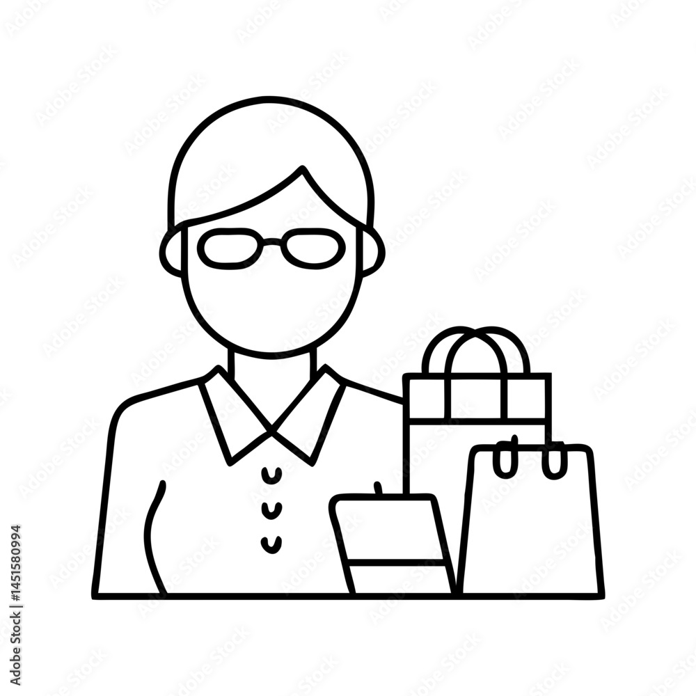 shopping assistant icon, shopping assistant line art - simple line art of shopping assistant, perfect for shopping assistant logos and icons shopping assistant icon, shopping assistant line art - simple line art of shopping assistant, perfect for shopping assistant logos and icons
