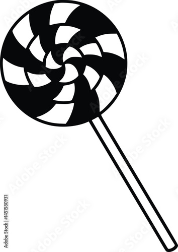 Silhouette illustration of a classic swirled lollipop with a long stick, symbolizing sweetness and nostalgia