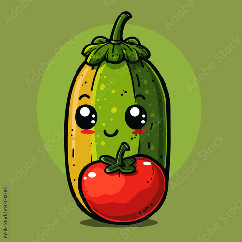 Cute kawaii vegetables. Vector cartoon character illustration