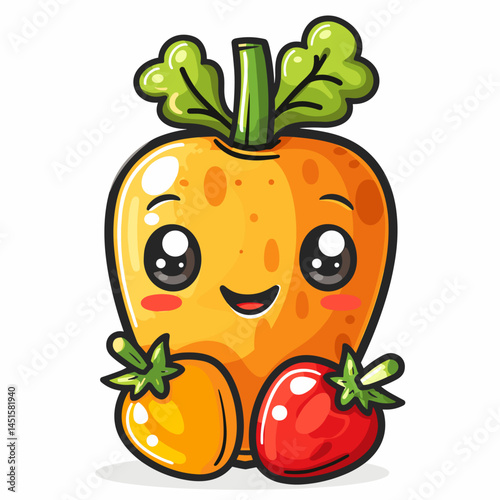 Carrot cartoon character vector illustration. Cute kawaii vegetable character