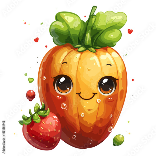Cute kawaii vegetables. Vector cartoon character illustration