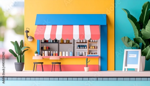Powerful image of a small shop, cafe, and tech startup in harmony, symbolizing the strength of local businesses and community