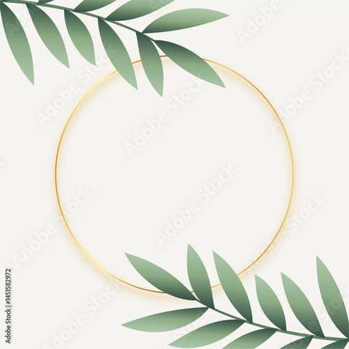 tropical leaves round frame background with image space