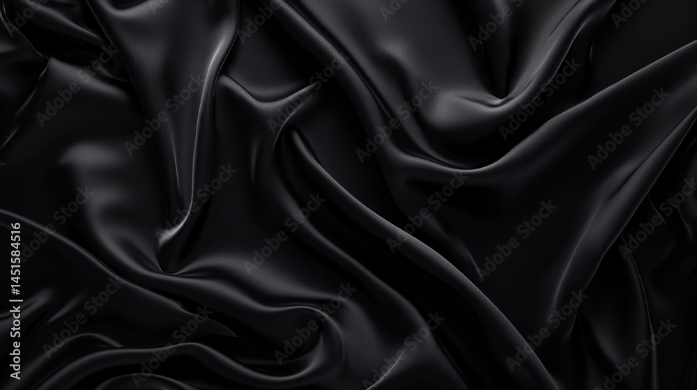 Fototapeta premium Black satin fabric texture with elegant drapes 