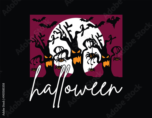 halloween concept vector graphic design, halloween t shirt design, halloween night vector illustration, halloween themed graphic t shirt design