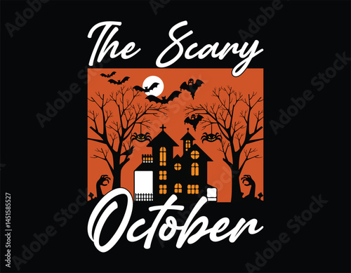 halloween concept vector graphic design, halloween t shirt design, halloween night vector illustration, halloween themed graphic t shirt design