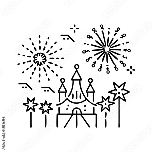 theme park fireworks icon, theme park fireworks line art - simple line art of theme park fireworks, perfect for theme park fireworks logos and icons